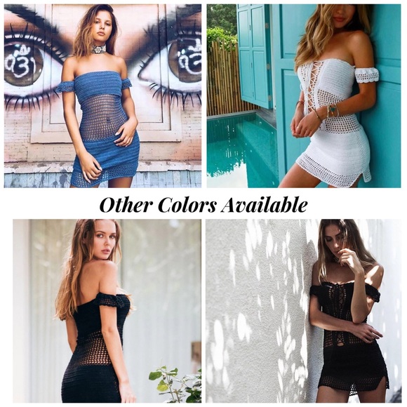 Boho Crochet Lace Up Beach Dress Bikini Coverup - Picture 7 of 16